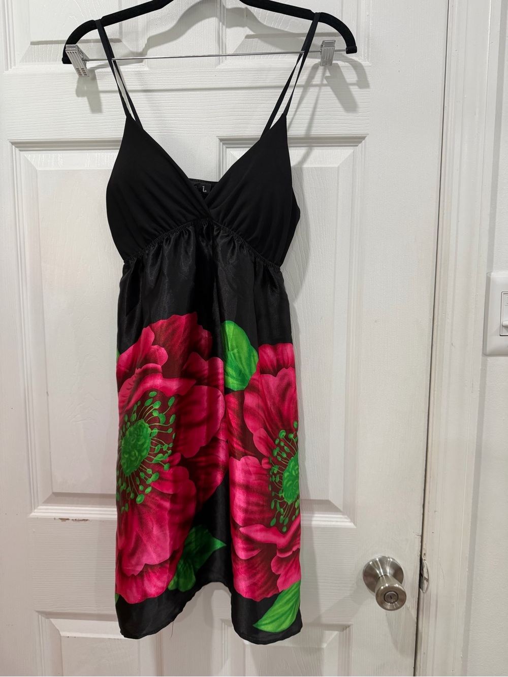 Rue21 Black Slip Dress with Bright Pink & Green Floral Hem